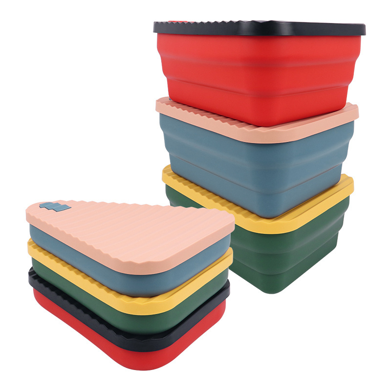 High Quality Yellow Triangle Silicone Pizza Dough Storage Box Oven Safe Plastic Single Reusable Folding Takeaway Pizza Boxes