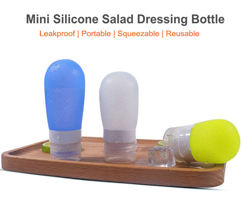 Portable reusable soft 1 oz squeeze mini silicone salad dressing bottles squeezable sauce dressing containers ketchup bottle