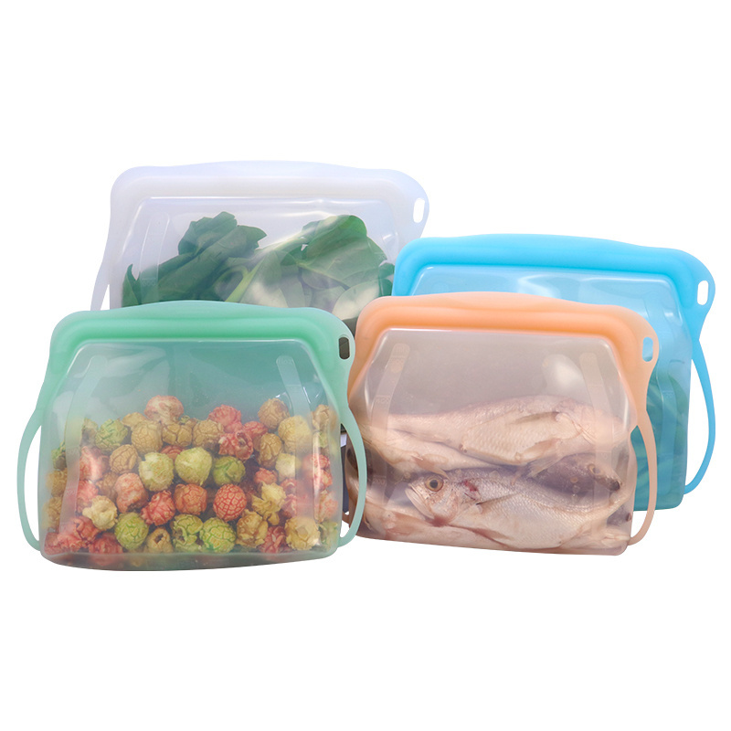 Leakproof Silicone Food Storage Containers Reusable Stand Up Food Safe Silicone Waterproof Ziplock Bag Food Storage Fresh Bags