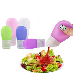 Portable reusable soft 1 oz squeeze mini silicone salad dressing bottles squeezable sauce dressing containers ketchup bottle