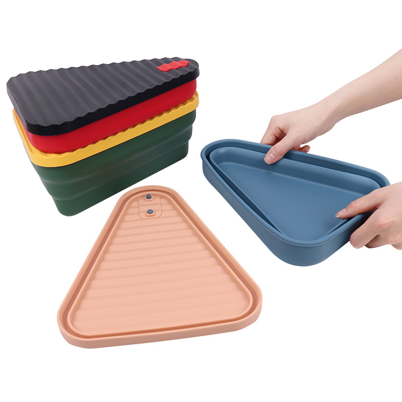 High Quality Yellow Triangle Silicone Pizza Dough Storage Box Oven Safe Plastic Single Reusable Folding Takeaway Pizza Boxes