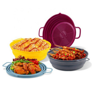 Hot Selling BPA Free Reusable Silicone Air Fryer Pot Liners Collapsible Silicone Baking Tray Cake Pan Silicon Pots For Air Fryer