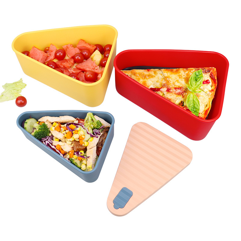 Custom Triangle Reusable Microwave Foldable Silicon Box Pizza Kitchen Silicone Food Pizza Storage Container Boxes with Lid& Logo