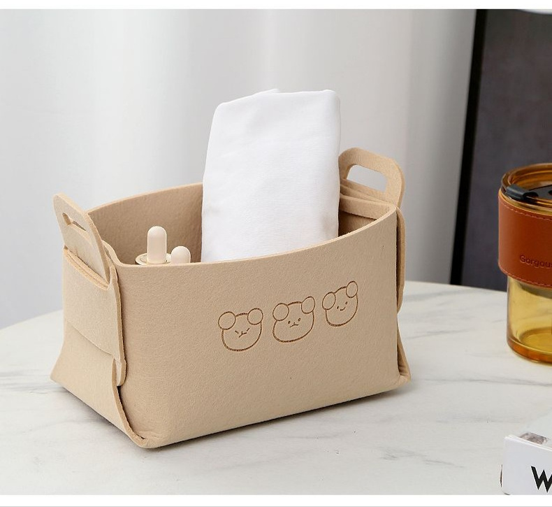 Bear Felt Foldable Storage Basket Storage Organizer Box Snacks Toys Cosmetics Storage Dirty Clothes Basket