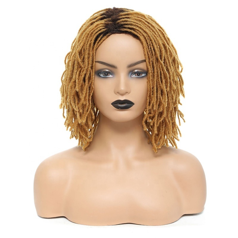 Wholesale Dreadlock Wig Ombre Short Twist Braid Wigs for Black Women Men Afro Curly Crochet Twist Braiding Synthetic Wig African