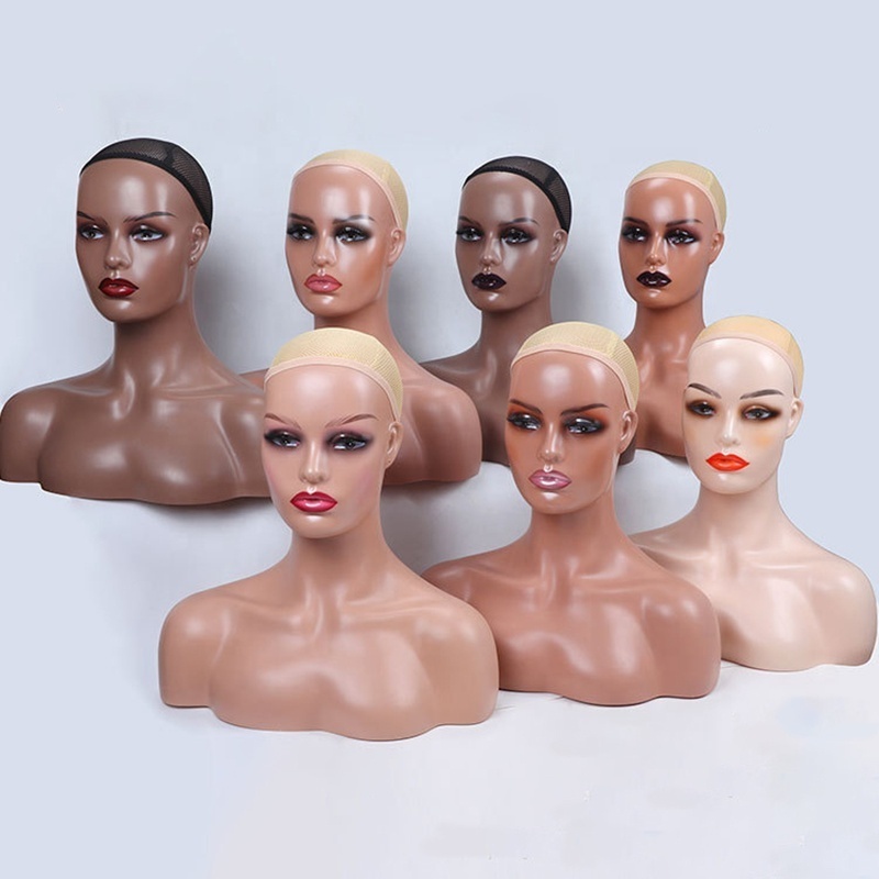 Hot Sale Pvc Mannequin Head With Shoulders Female For Wig Display African American Mannequin Head Female Mannequin Head And Bust