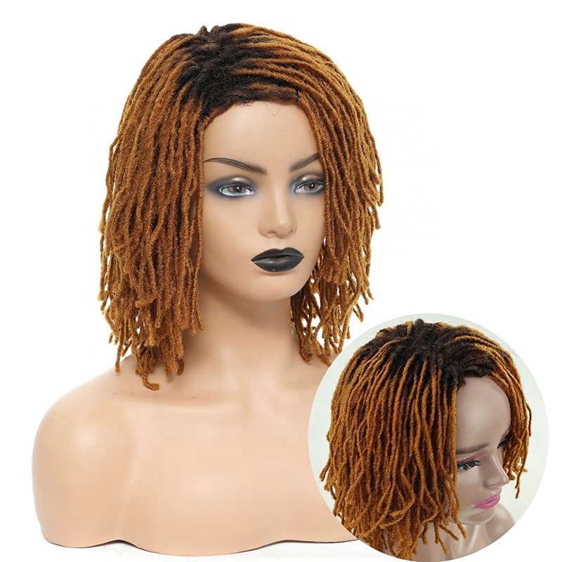 Wholesale Dreadlock Wig Ombre Short Twist Braid Wigs for Black Women Men Afro Curly Crochet Twist Braiding Synthetic Wig African