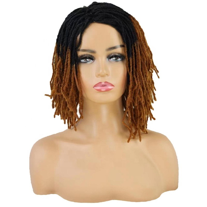 Wholesale Dreadlock Wig Ombre Short Twist Braid Wigs for Black Women Men Afro Curly Crochet Twist Braiding Synthetic Wig African