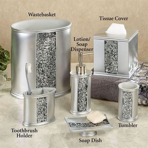 Luxury Silver Glass Mosaic Resin Bathroom Accessories Sets for Home bath