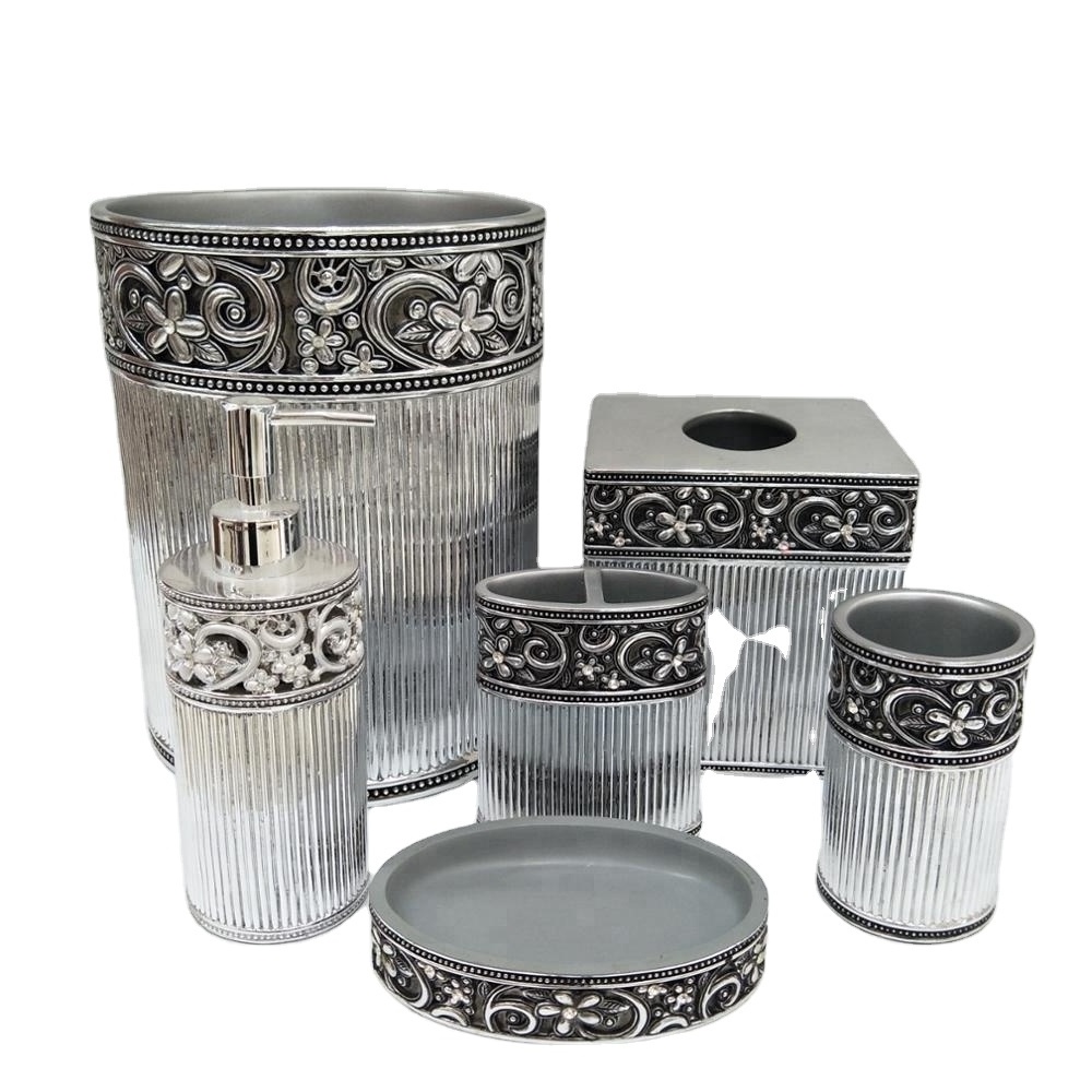 Arabic Silver Bathroom Accessories Set Hotel Decor Sanitary Set