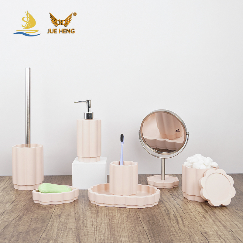 Modern Cloud Design Pink Luxury Bathroom Set Eco-Friendly Polyresin Toilet Accessories for Home & Hotel Decoration