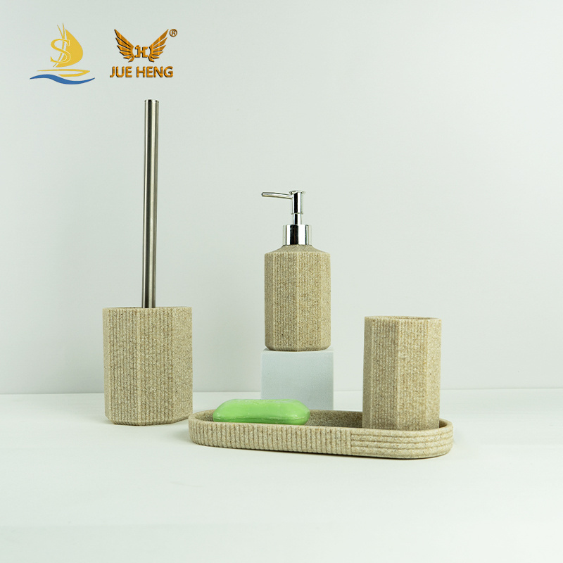 Sand and stone effect cost-effective environmental protection polyresin bathroom accessories set