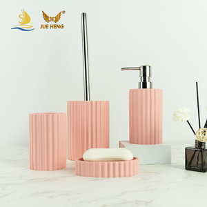 Pink simple design environmental protection polyresin bathroom set bathroom toilet accessories