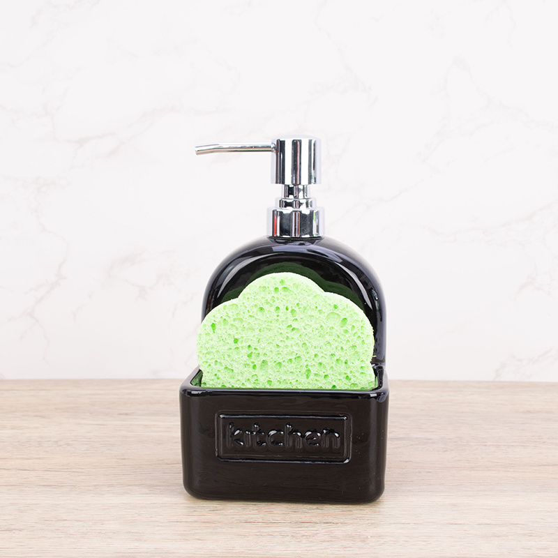 Morden Luxury Bathroom Set Soap Dispenser And Sponge Holder Black And White Ceramic Soap Dispenser Kitchen Soap Dispenser