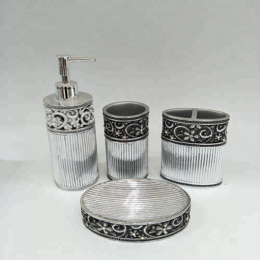 Arabic Silver Bathroom Accessories Set Hotel Decor Sanitary Set