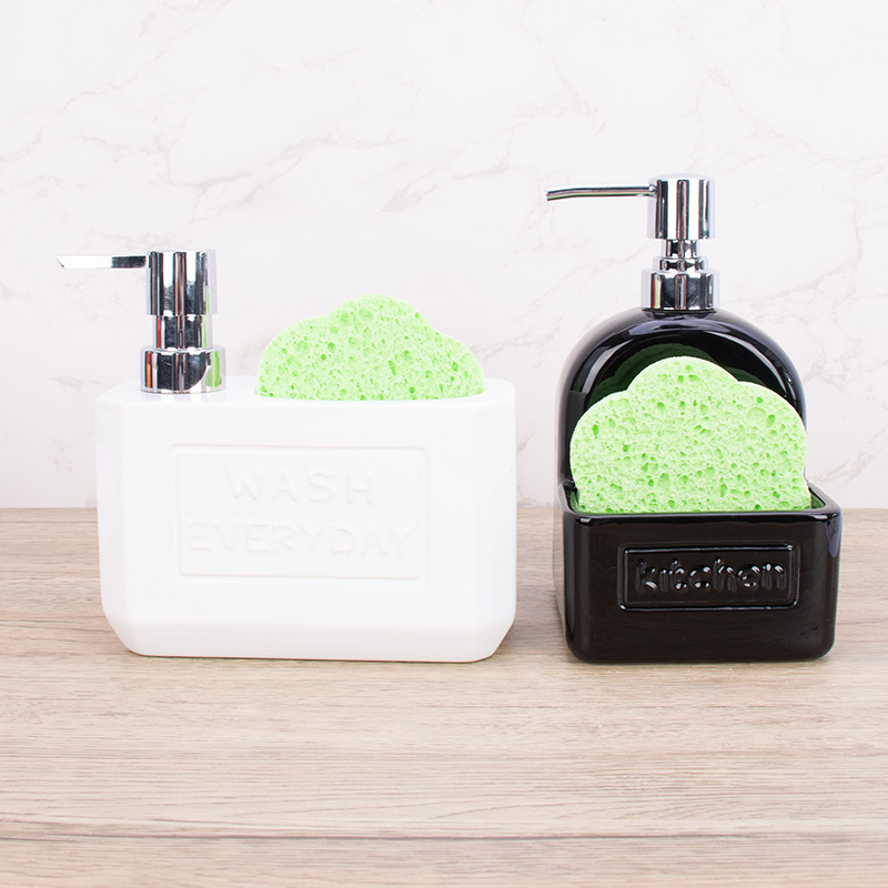 Morden Luxury Bathroom Set Soap Dispenser And Sponge Holder Black And White Ceramic Soap Dispenser Kitchen Soap Dispenser