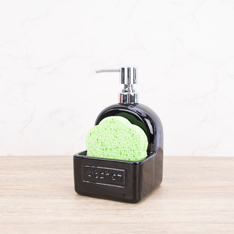 Morden Luxury Bathroom Set Soap Dispenser And Sponge Holder Black And White Ceramic Soap Dispenser Kitchen Soap Dispenser