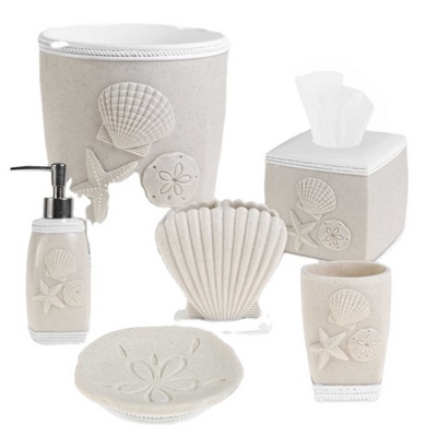 Funny Ocean Desgin White Luxury Sea Shell Eco-friendly Polyresin Bathroom Sets Bathroom Toilet Accessories