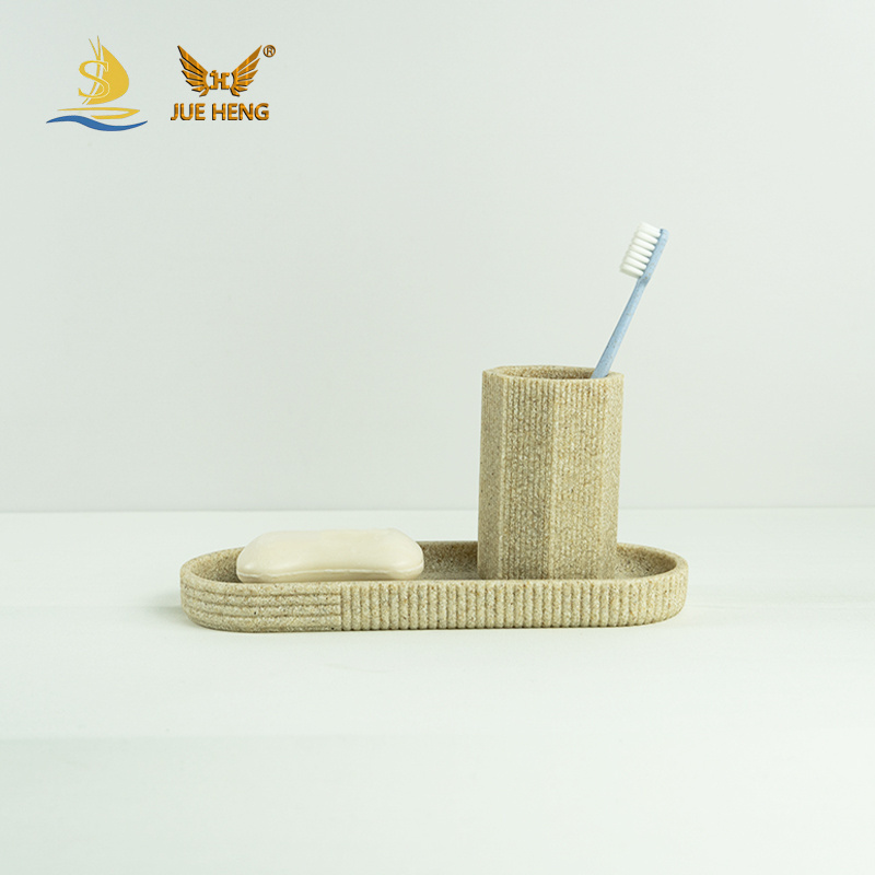 Sand and stone effect cost-effective environmental protection polyresin bathroom accessories set