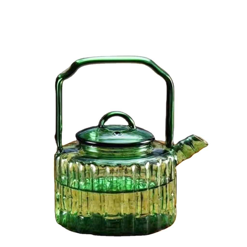 Green bamboo joint Glass Teapot with Lid 300ml High borosilicate heat resistance glass pot  for Tea Leaf Loose