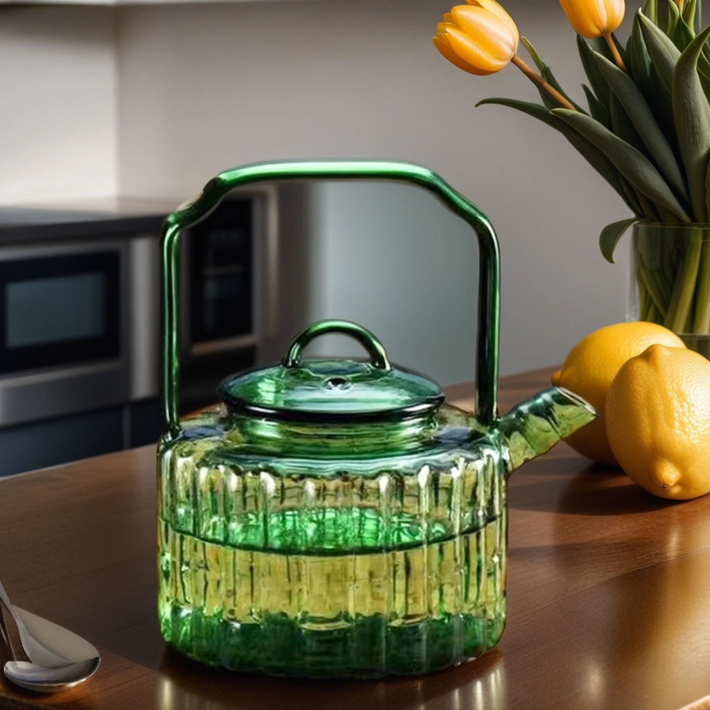 Green bamboo joint Glass Teapot with Lid 300ml High borosilicate heat resistance glass pot  for Tea Leaf Loose