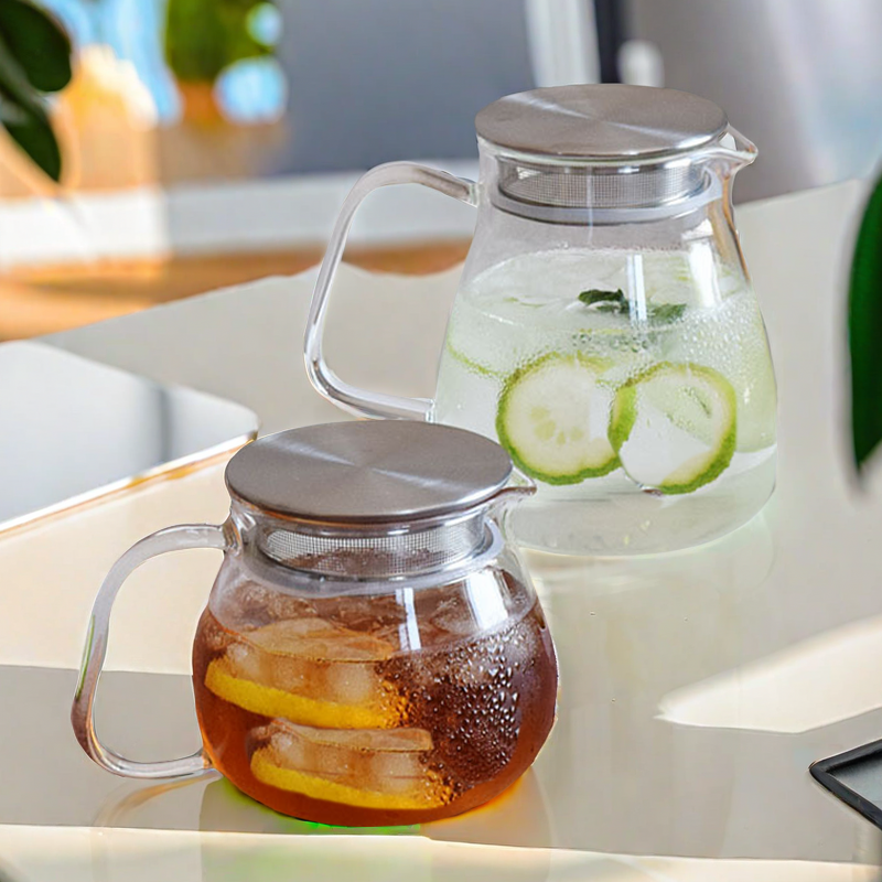 Borosilicate Glass Teapot handmade Kettle with Stainless Steel Filter Lid Stovetop Safe Glass Tea Maker for Loose Leaf Tea 500ml