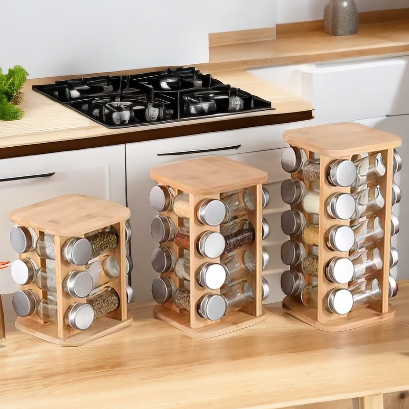 Bamboo Kitchen Accessories Spice Rack Bamboo Spice Holder Spice Rack Organizer Restaurant Shelf Rotating