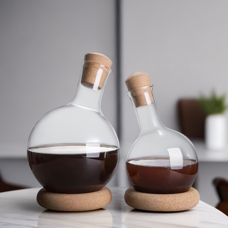 Creative Gourd shape glass wine decanter for home bars and parties Whiskey Bottle Wine Decanter Glass Set with Wood Base