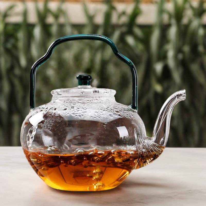 Custom Made Hand-blown Clear Heatable Borosilicate Glass Teapot For Direct Boilin retro home teapot filter