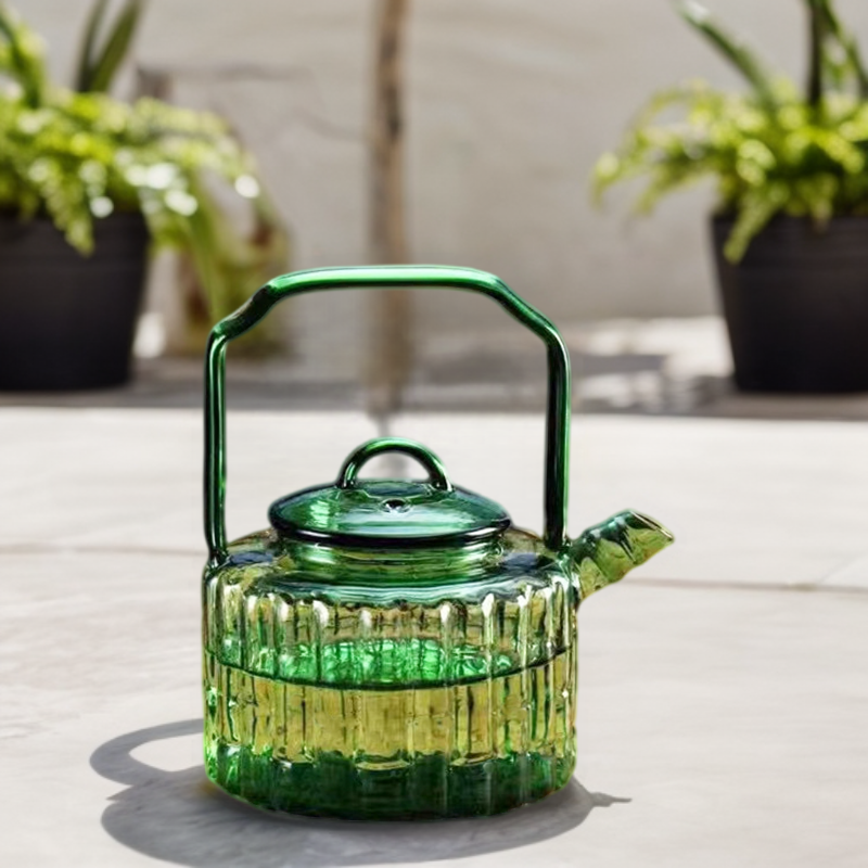 Green bamboo joint Glass Teapot with Lid 300ml High borosilicate heat resistance glass pot  for Tea Leaf Loose