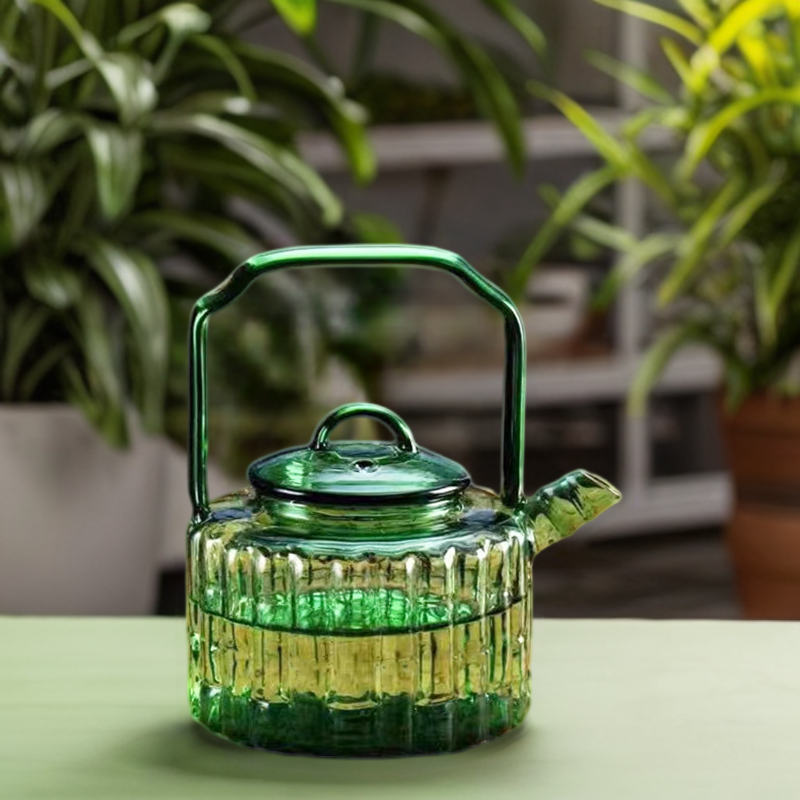 Green bamboo joint Glass Teapot with Lid 300ml High borosilicate heat resistance glass pot  for Tea Leaf Loose