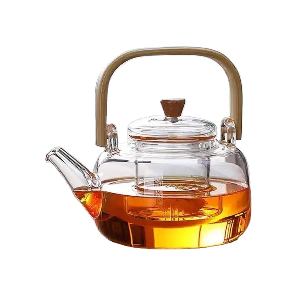 High Borosilicate Glass Handmade Bamboo Handle Heat Resistant Teapot With Glass Strainer 1000ml