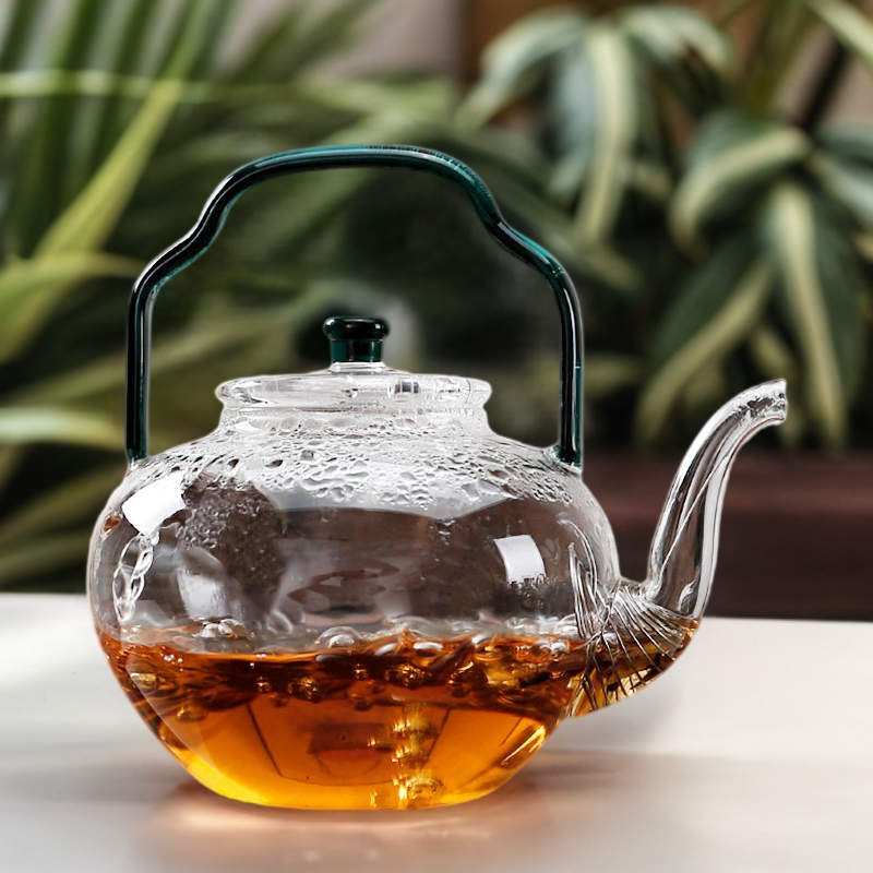 Custom Made Hand-blown Clear Heatable Borosilicate Glass Teapot For Direct Boilin retro home teapot filter