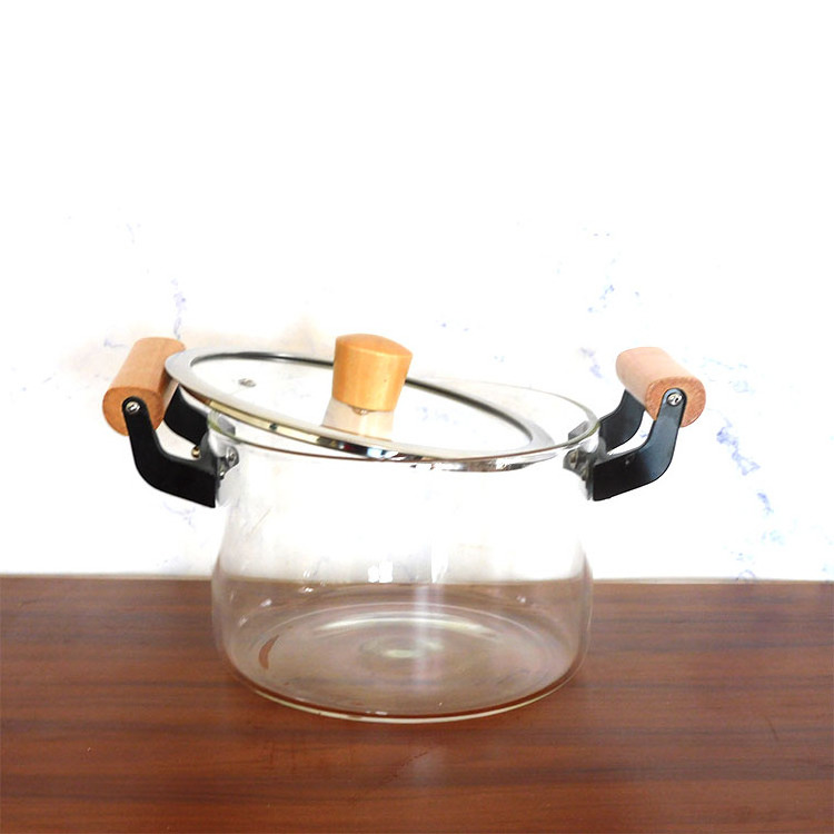 3.5L 4.5L Heat Resistant Thickening Borosilicate Glass Stovetop Cooking Pot Glass Saucepan Casserole With Wooden Handle