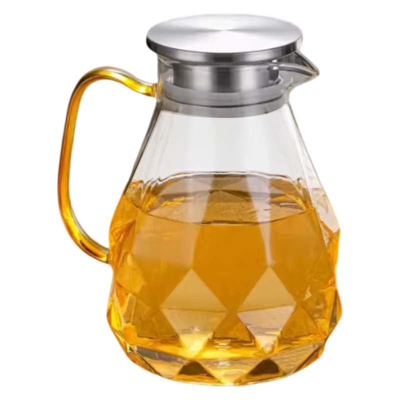 Large capacity high borosilicate hot water diamond Pitcher with lid Beverage Juice glass tea pot with handle