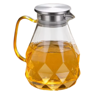 Large capacity high borosilicate hot water diamond Pitcher with lid Beverage Juice glass tea pot with handle