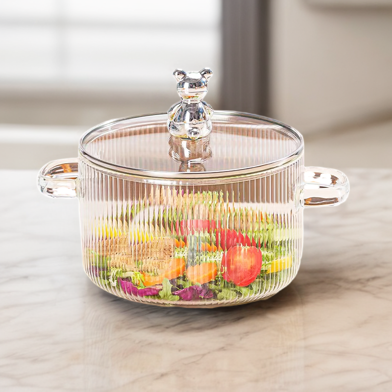 Food Grade Cute Design High Borosilicate Glass Pots For Cooking Stewing Heat Resistant with Lid For Boiling Water