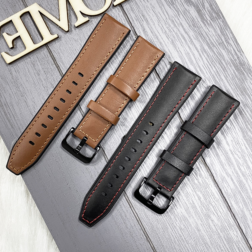 JUELONG Thin Wristwatch Bands Genuine Leather Silicone Rubber Hybrid Watch Strap 20mm 22mm