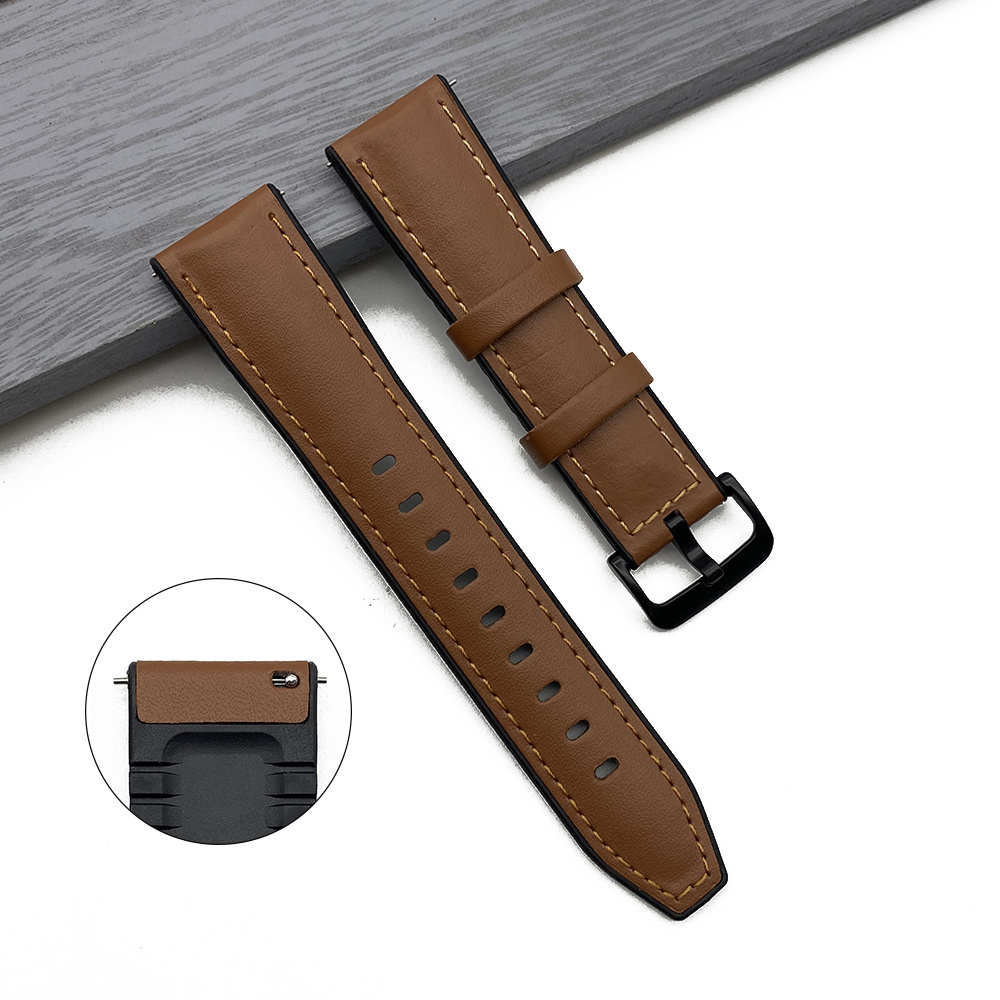 JUELONG Thin Wristwatch Bands Genuine Leather Silicone Rubber Hybrid Watch Strap 20mm 22mm