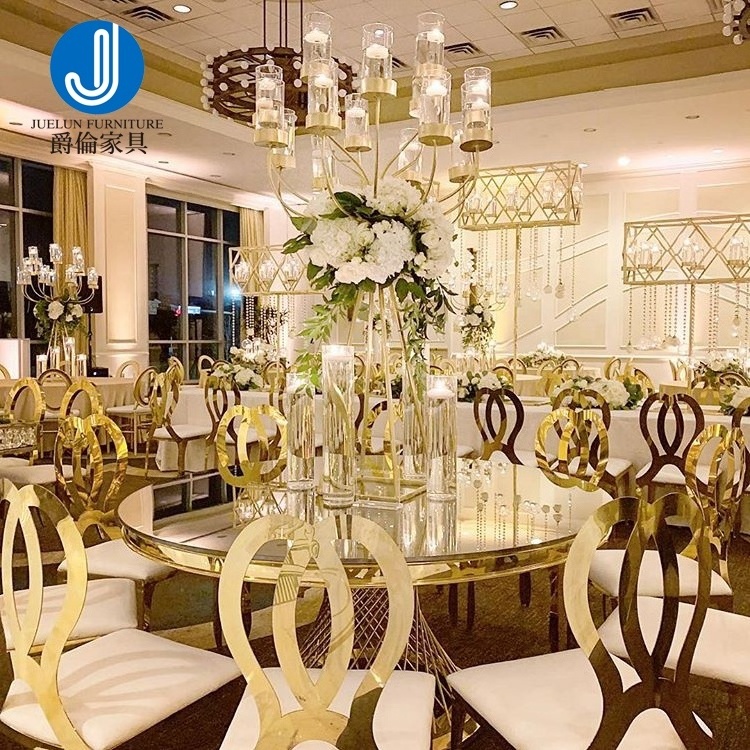 Hotel Event furniture mirror glass gold stainless steel wedding round table for wedding