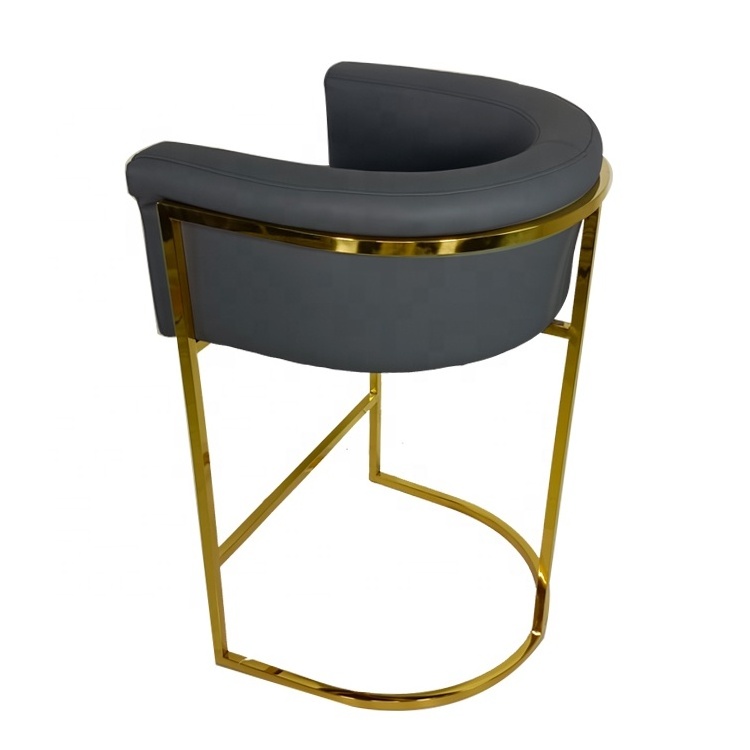 Chinese factory gray color gold stainless steel bar stools and chairs upholstered counter stools