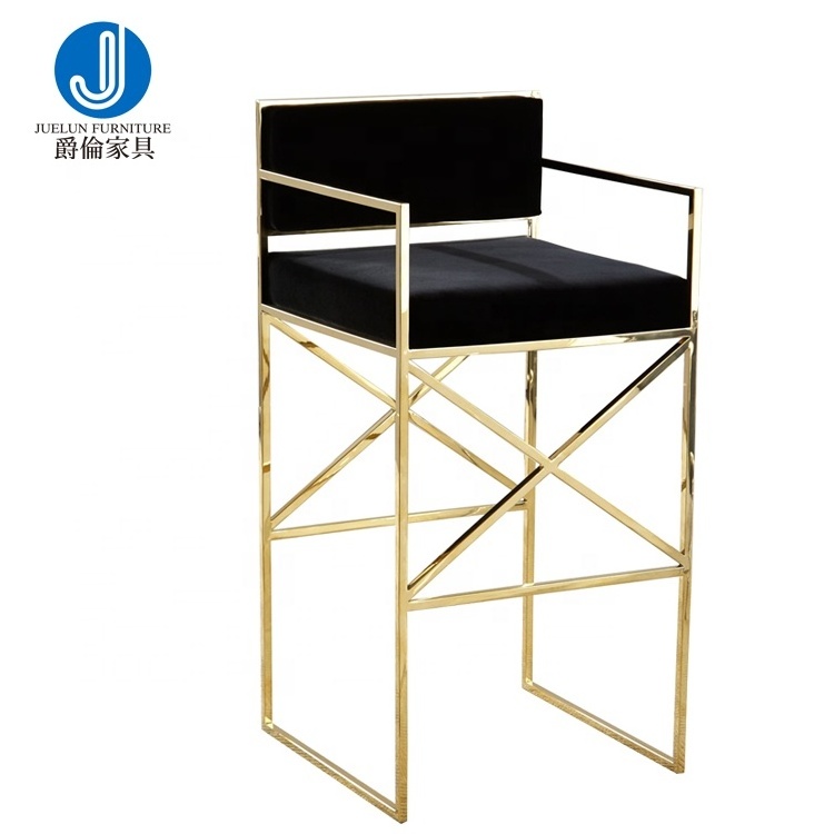 Chinese factory gray color gold stainless steel bar stools and chairs upholstered counter stools