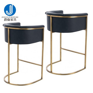 Chinese factory gray color gold stainless steel bar stools and chairs upholstered counter stools