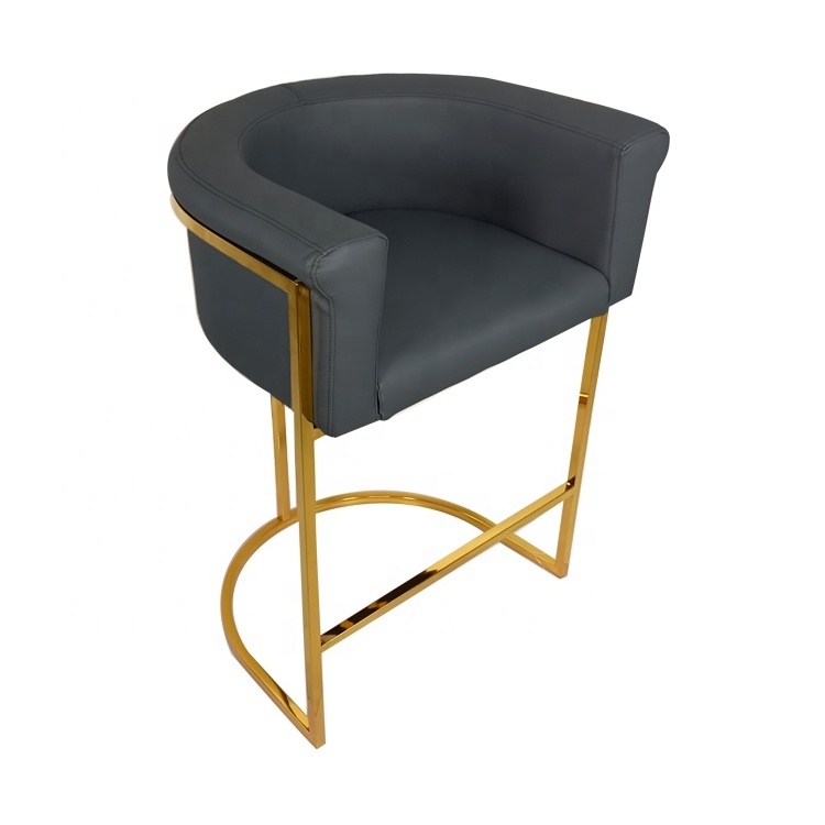 Chinese factory gray color gold stainless steel bar stools and chairs upholstered counter stools