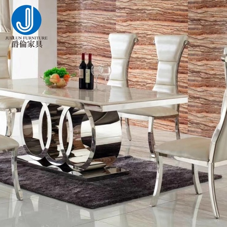 Hot Selling Modern Luxury Senior Sense Silver White Marble Stainless Steel Dining Table