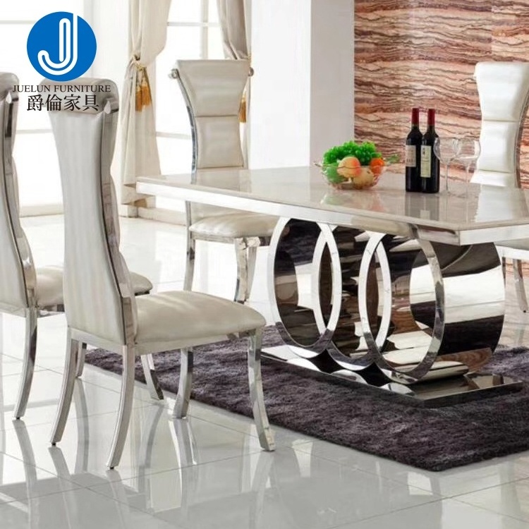 Hot Selling Modern Luxury Senior Sense Silver White Marble Stainless Steel Dining Table