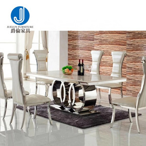 Hot Selling Modern Luxury Senior Sense Silver White Marble Stainless Steel Dining Table