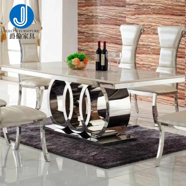 Hot Selling Modern Luxury Senior Sense Silver White Marble Stainless Steel Dining Table