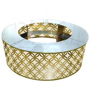 Metal gold stainless steel frame mirror glass top acrylic night club big luxury reception desk led round bar counter