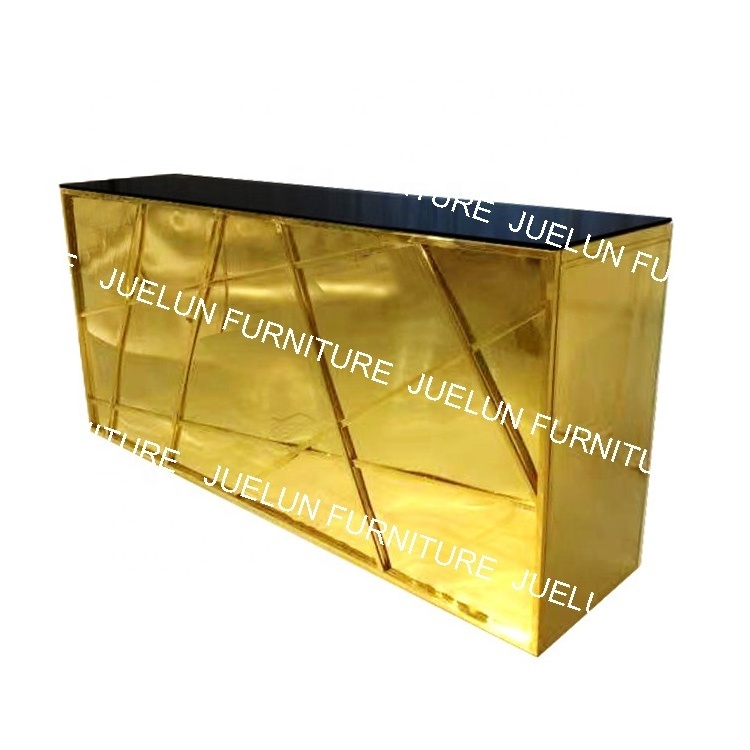 Metal gold stainless steel frame mirror glass top acrylic night club big luxury reception desk led round bar counter